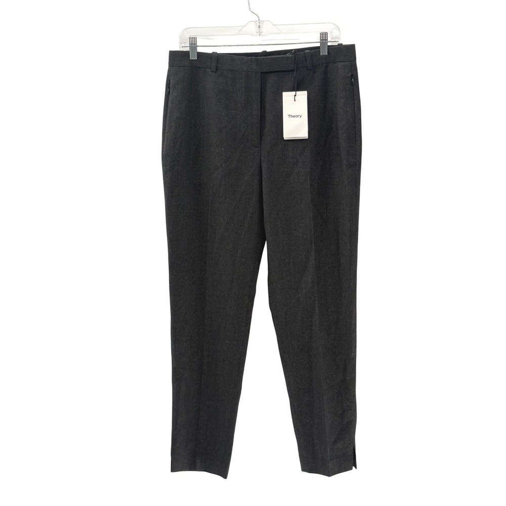 New Theory Dress Pants High Waist Taper Sleek Flannel Wool Women 10 Gray